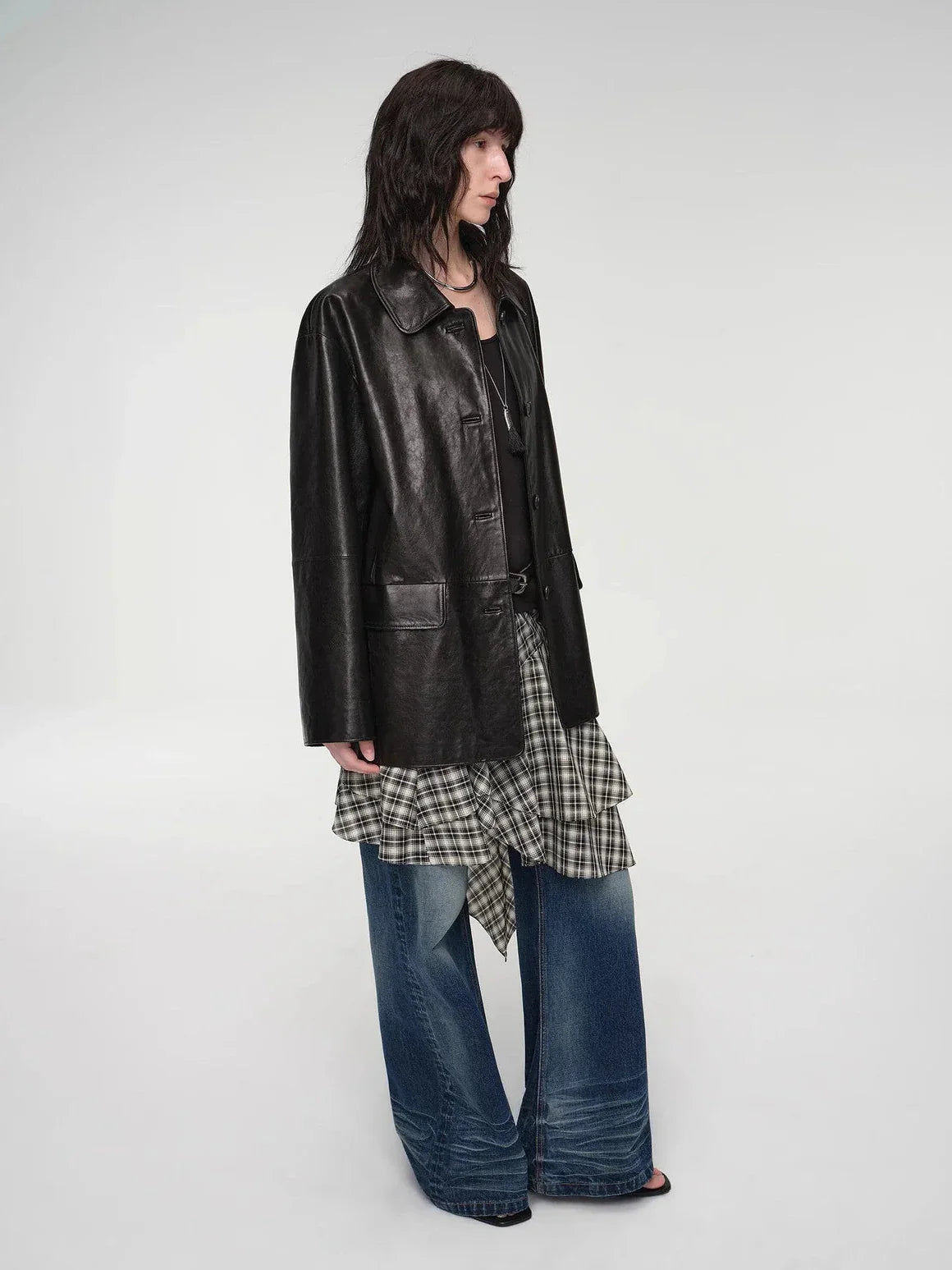 Goatskin simple and versatile retro suit-style leather windbreaker jacket "Fashionable Kosi"-4