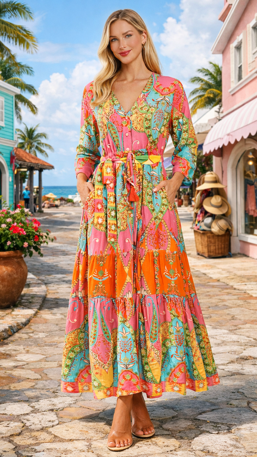Vibrant Paisley Maxi Shirt Dress – Luxury Resort Wear Cover Up | Club Moda-4