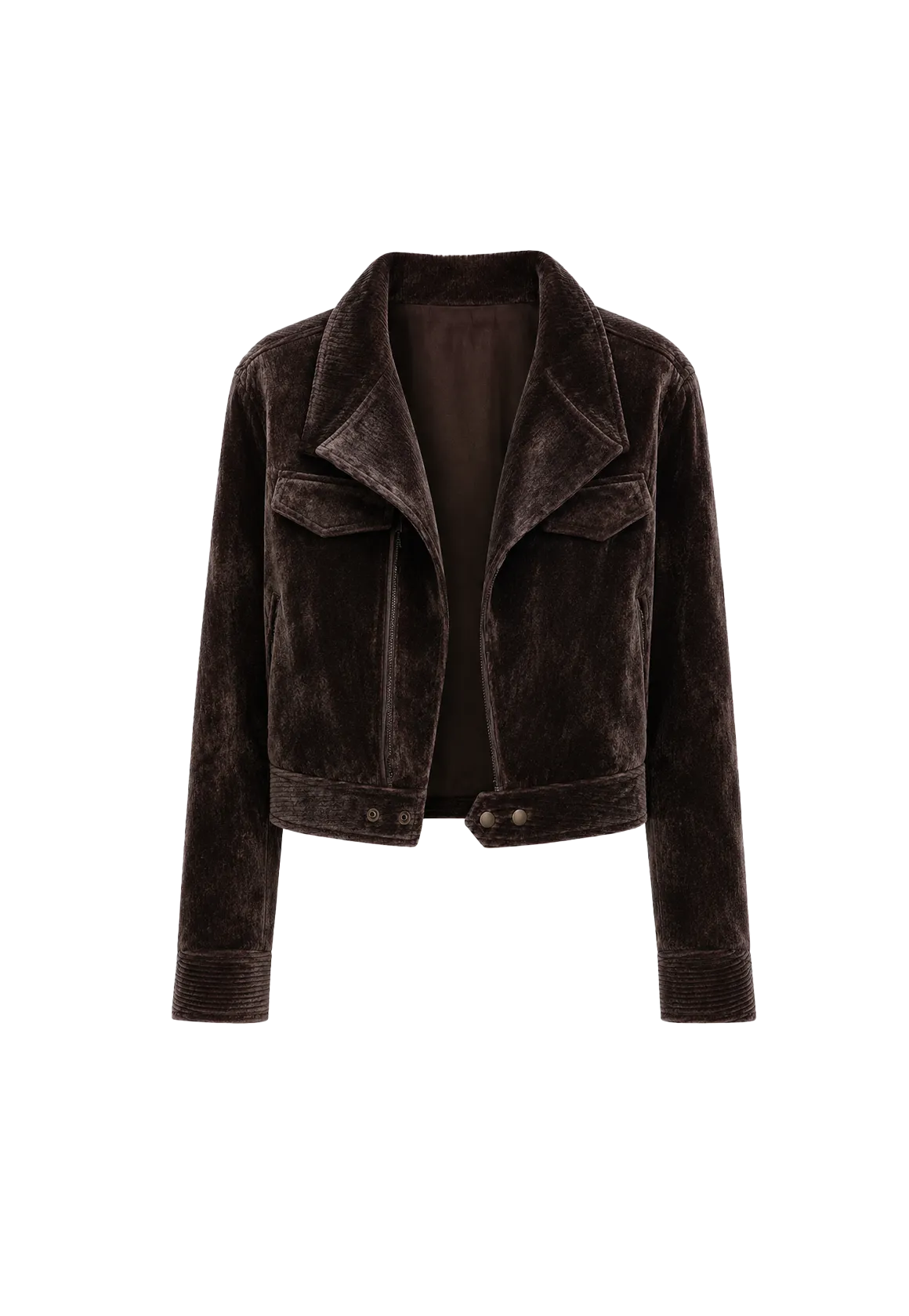 FireladyFur Women's Cropped Biker Jacket - Flocked Denim Moto Coat