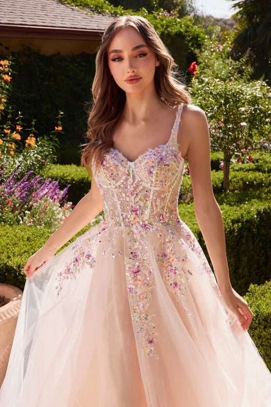 White A-Line Dress With Multi Colored Floral Embellishment-1