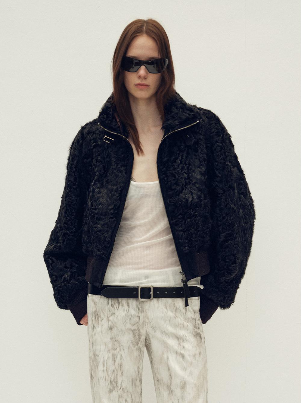 Casual stand-up collar jacket-style fluffy sheep curly hair fashionable short bomber coat"Curly Story"