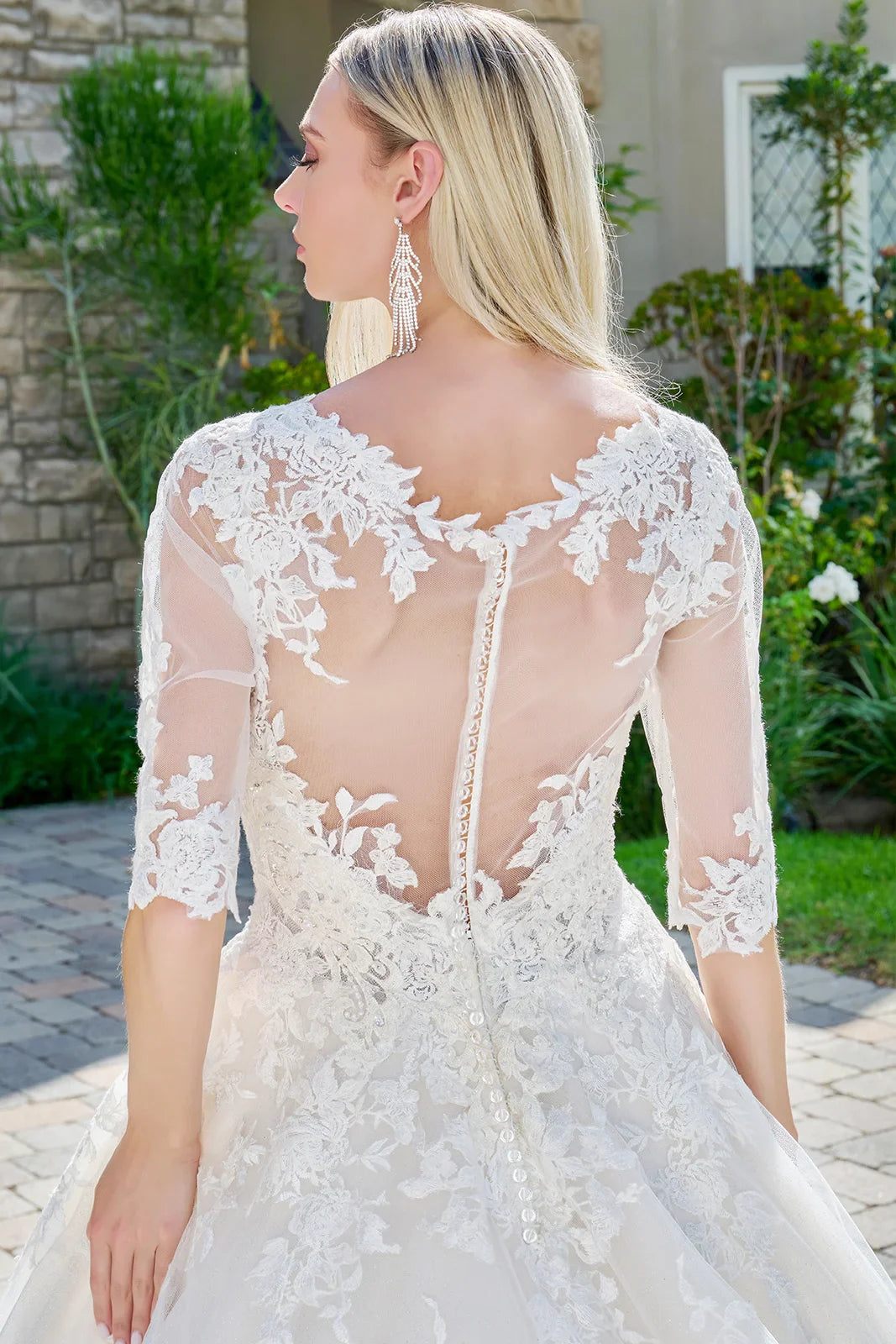 Wedding dress with V-neck, embroidered sparkly mesh and 1/2 sleeves-4