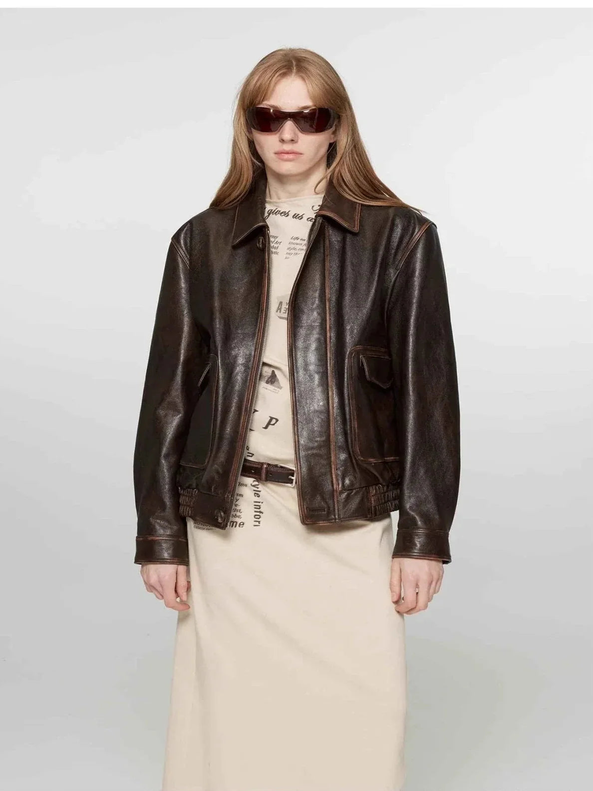 Firelady Fur Women's Vintage Brown Aviator Style Leather Jacket“South City Old Lane”