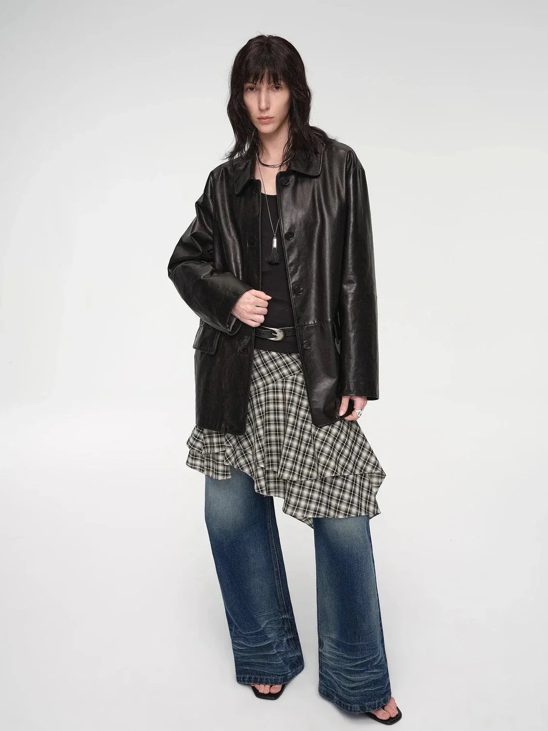 Goatskin simple and versatile retro suit-style leather windbreaker jacket "Fashionable Kosi"-1