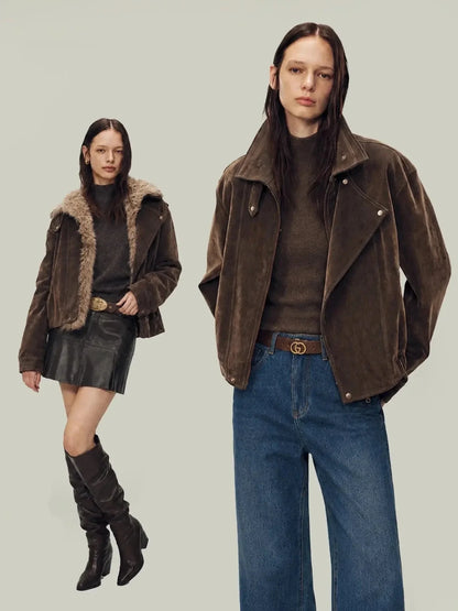 Firelady Fur Women's genuine Fur Denim Parka | Detachable Fur Collar & 90% White Goose Down Fill“Wander Free”-1