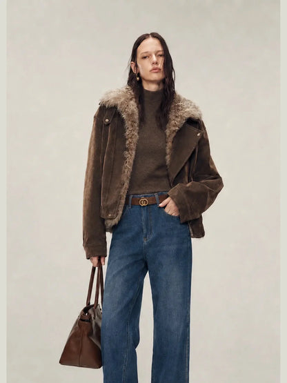 Firelady Fur Women's genuine Fur Denim Parka | Detachable Fur Collar & 90% White Goose Down Fill“Wander Free”-2