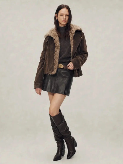 Firelady Fur Women's genuine Fur Denim Parka | Detachable Fur Collar & 90% White Goose Down Fill“Wander Free”-3