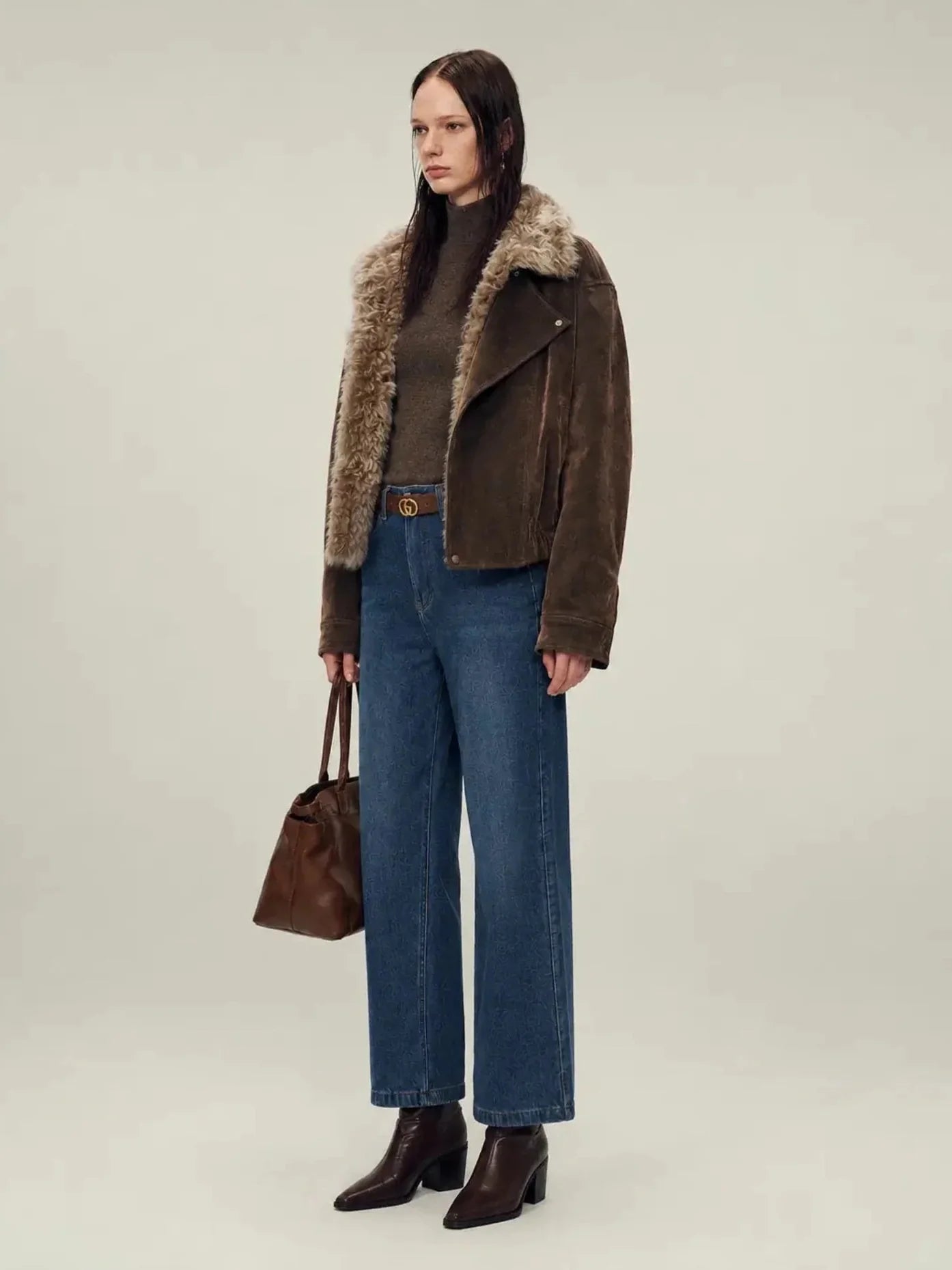 Firelady Fur Women's genuine Fur Denim Parka | Detachable Fur Collar & 90% White Goose Down Fill“Wander Free”-4