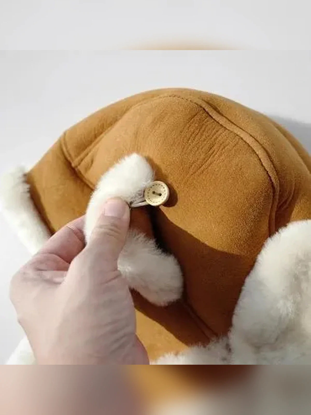 Merino wool warm earmuffs genuine leather suede aviator hat-3