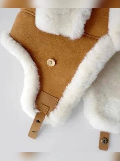 Merino wool warm earmuffs genuine leather suede aviator hat-4