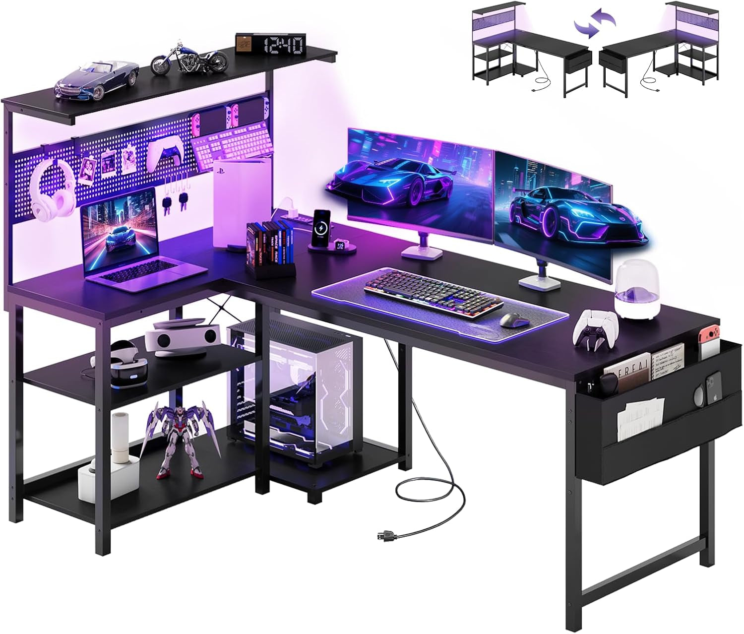 FiftyFiveInch L Shaped Gaming Desk Featuring Pegboard