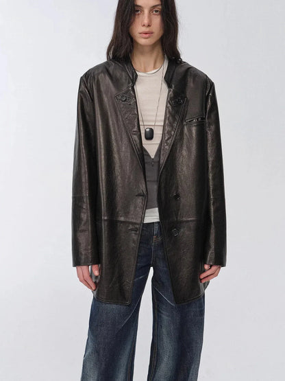 Vintage suede goatskin leather mid-length suit jacket "Bavaria"-5