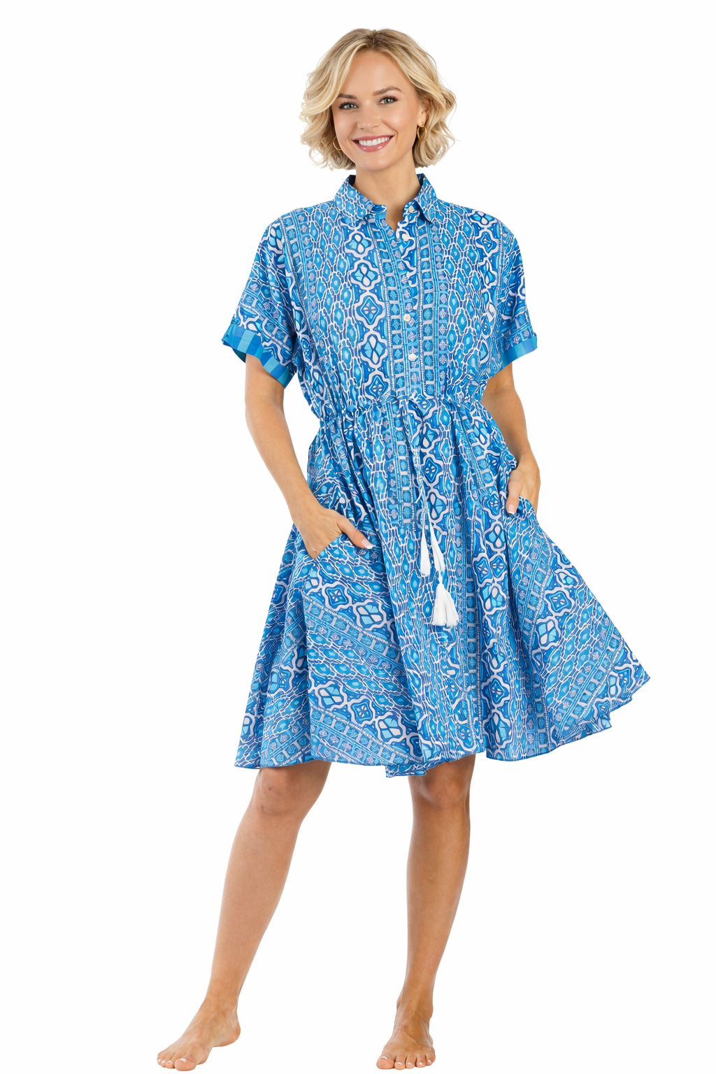 Navy Starfish Print Fit-and-Flare Shirt Dress – Wholesale Coastal Resort Prepack (6 Pcs)-4