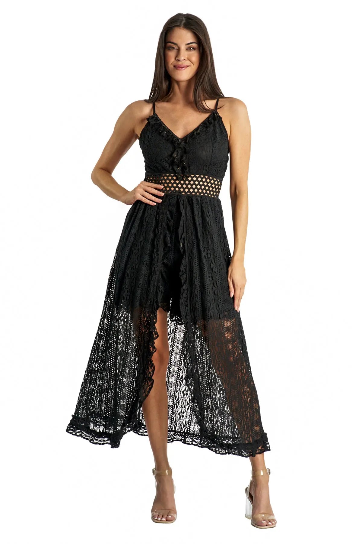 Lace Romper Dress with Shorts-0