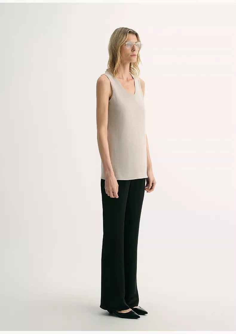 20NM ultra-fine high-quality silk, smooth and elegant U-neck straight knitted vest T-4