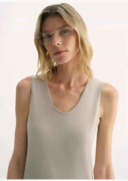 20NM ultra-fine high-quality silk, smooth and elegant U-neck straight knitted vest T-1
