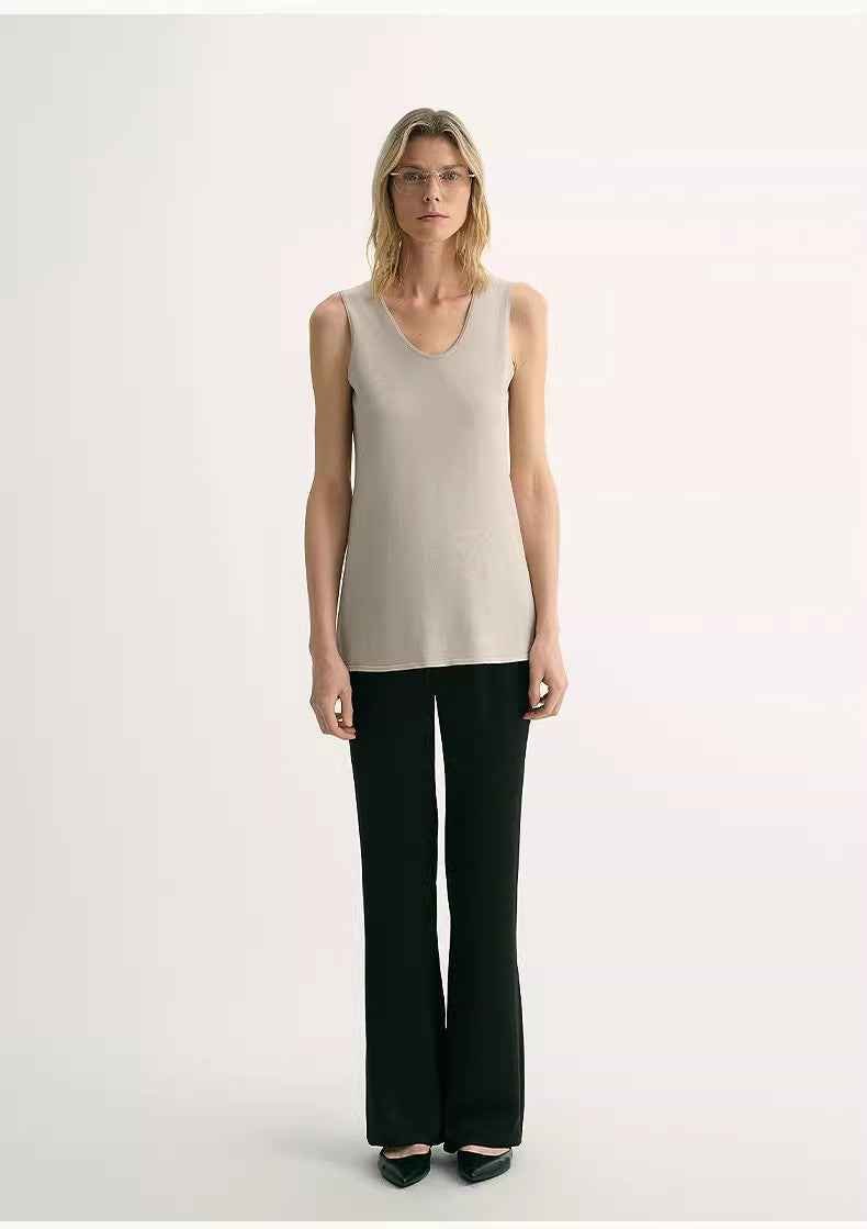20NM ultra-fine high-quality silk, smooth and elegant U-neck straight knitted vest T-3