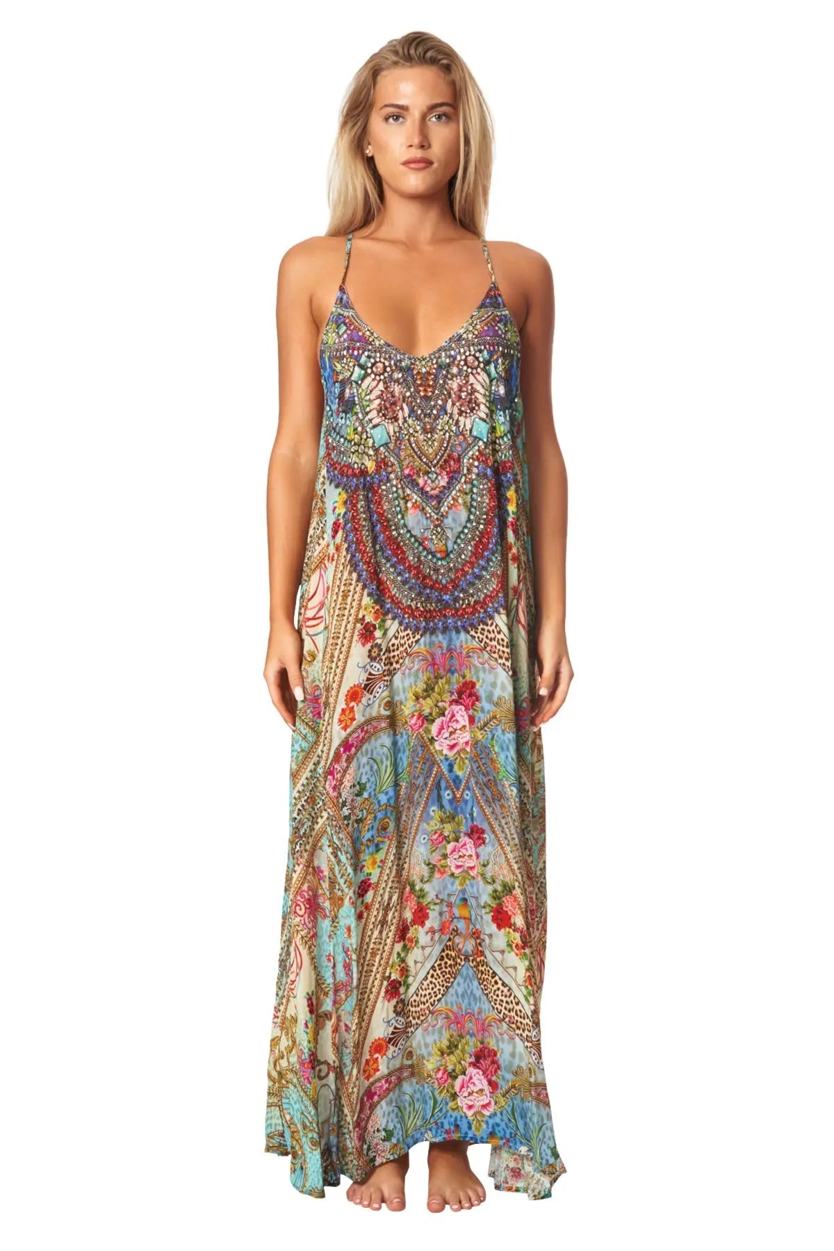 Queens Garden Bohemian T-back Maxi Dress with Front Pockets-3