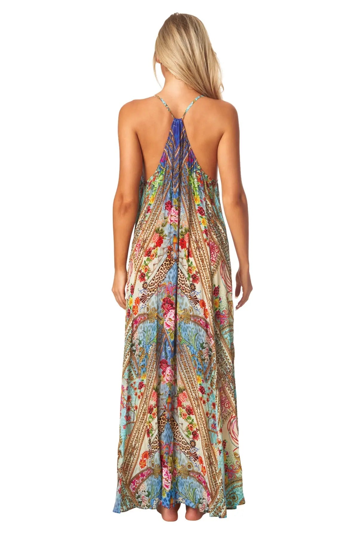 Queens Garden Bohemian T-back Maxi Dress with Front Pockets-2