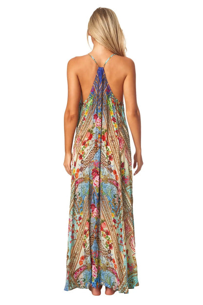 Queens Garden Bohemian T-back Maxi Dress with Front Pockets-2