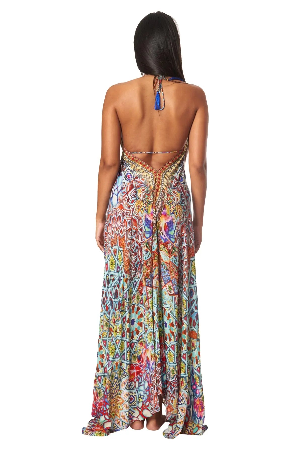 River Bed Designer Halter Neck Backless Resort Dress For Woman-2