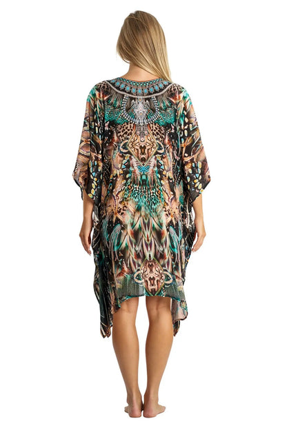 Caftan Light weight Lounger Dress | Laid Back Printed Kaftan Dress Coastal Resort Style Bathing Suit Bikini Swimsuit Cover Up-2