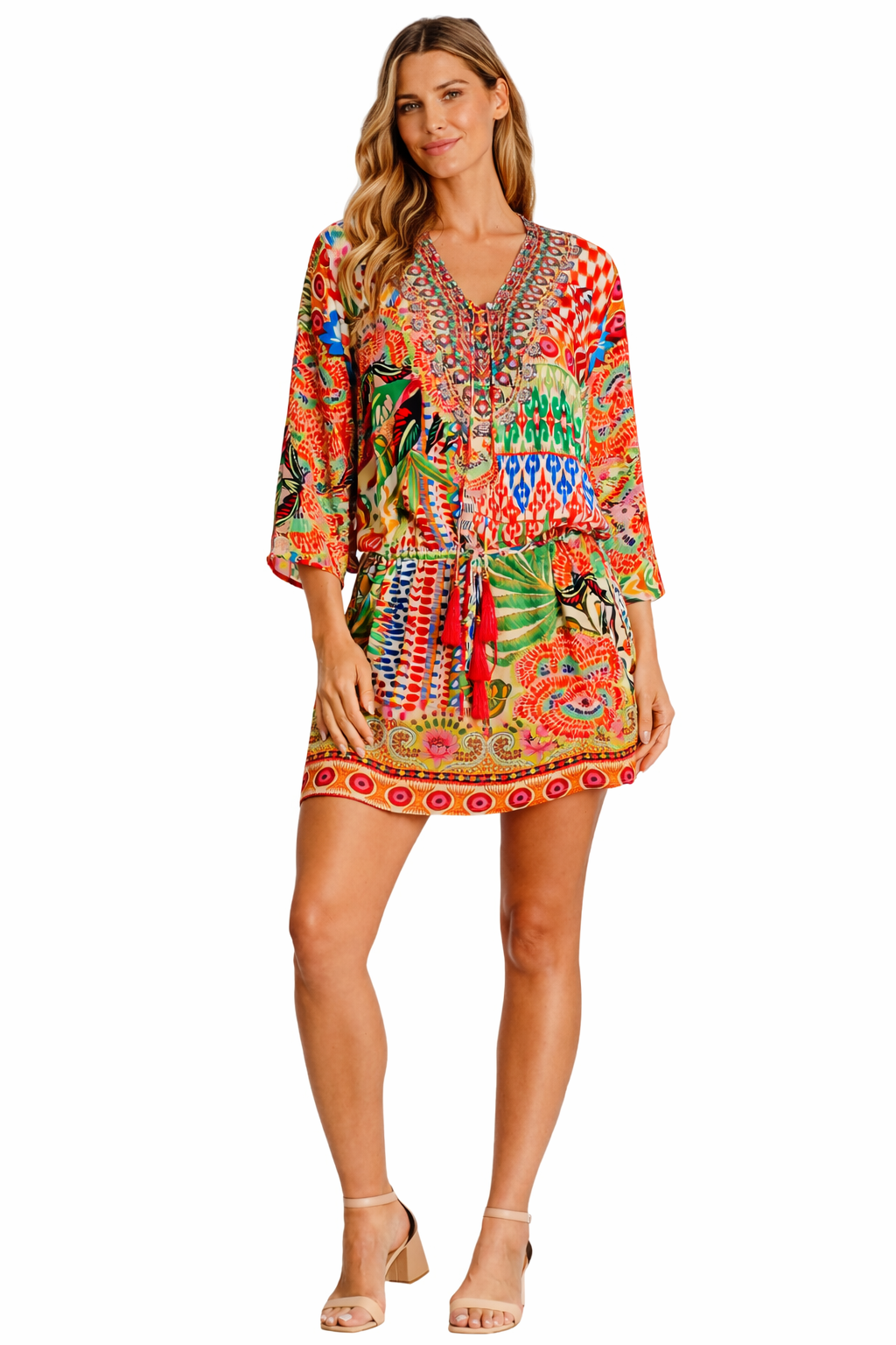 Front Drawstring Tunic Dress-0