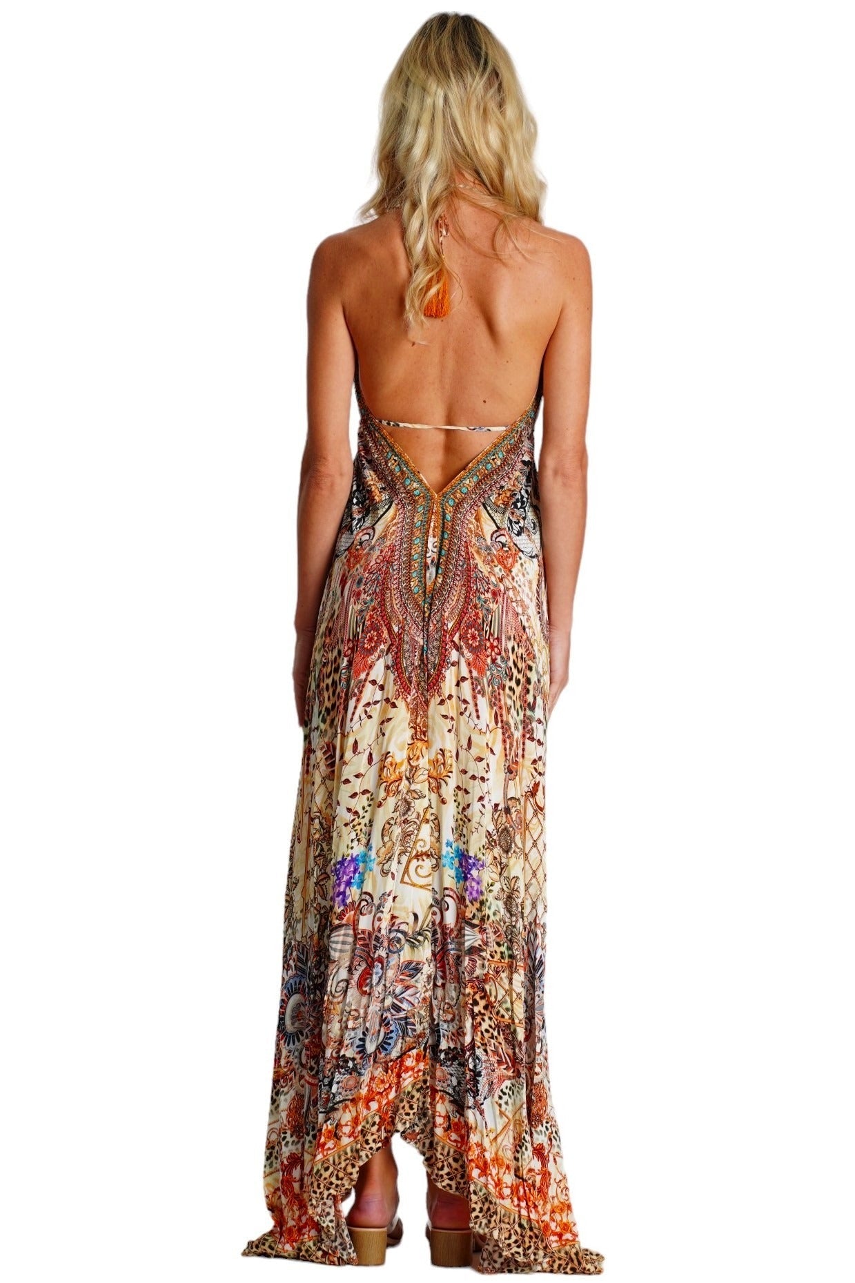 Teal Garden Print Halter Maxi Dress | Wholesale Pack of 4-1