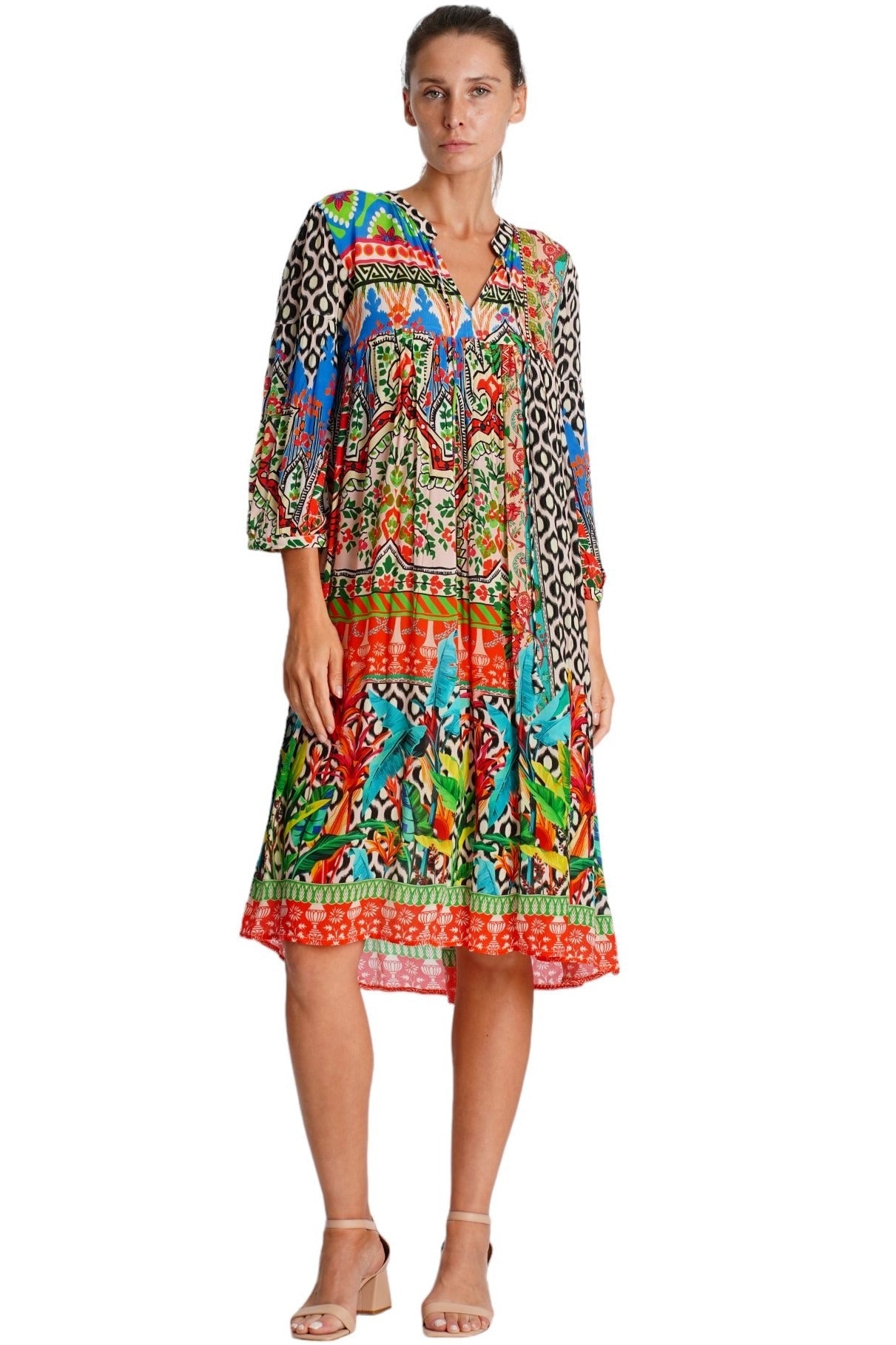 Multicolor Boho Tribal Print Midi Dress | Wholesale Pack of 4-0