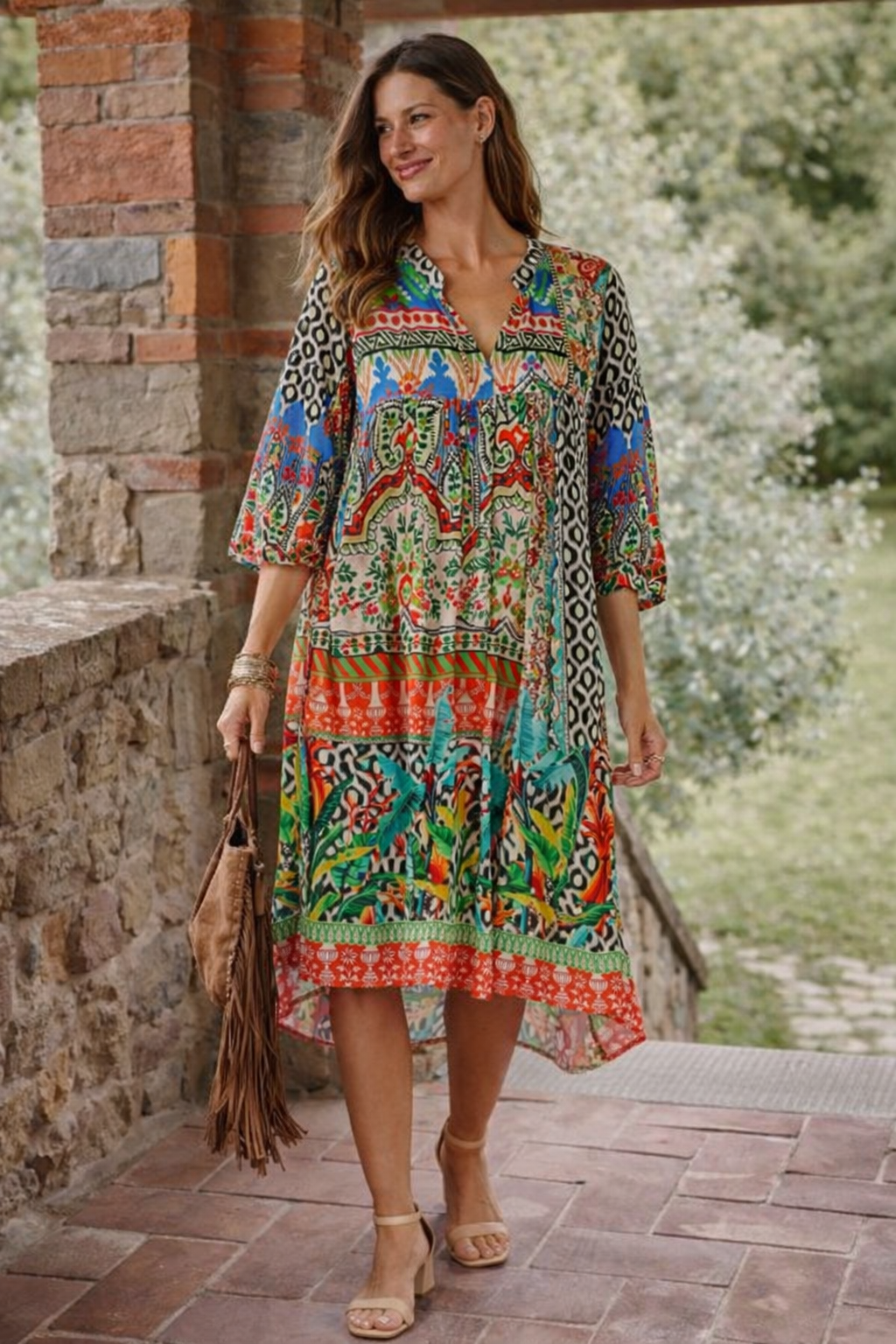Multicolor Boho Tribal Print Midi Dress | Wholesale Pack of 4-3