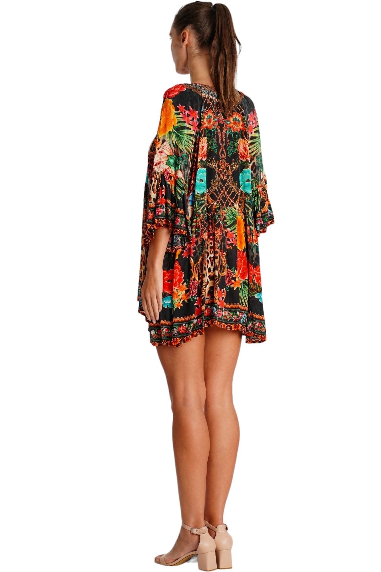 Black Tropical Floral V-Neck Mini Dress | Wholesale Pack of 4-1
