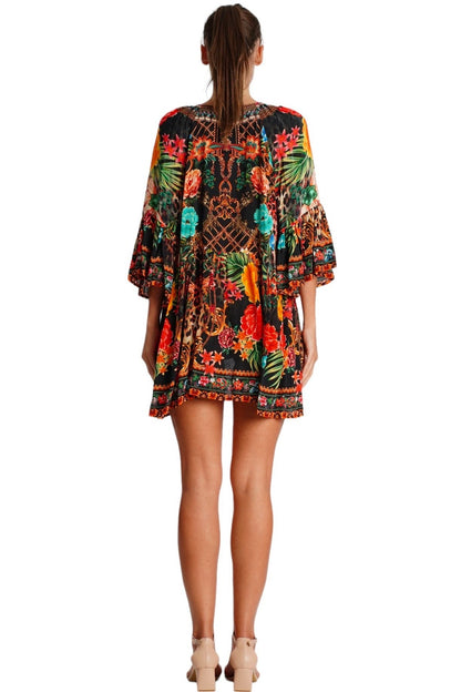 Black Tropical Floral V-Neck Mini Dress | Wholesale Pack of 4-2