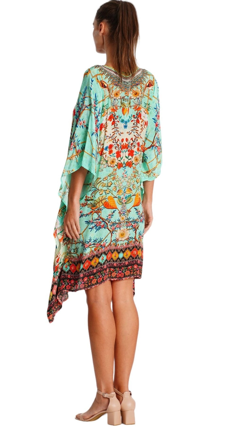 Teal Animal Print Kaftan Dress | Wholesale Bohemian Resort Wear for Boutiques-1