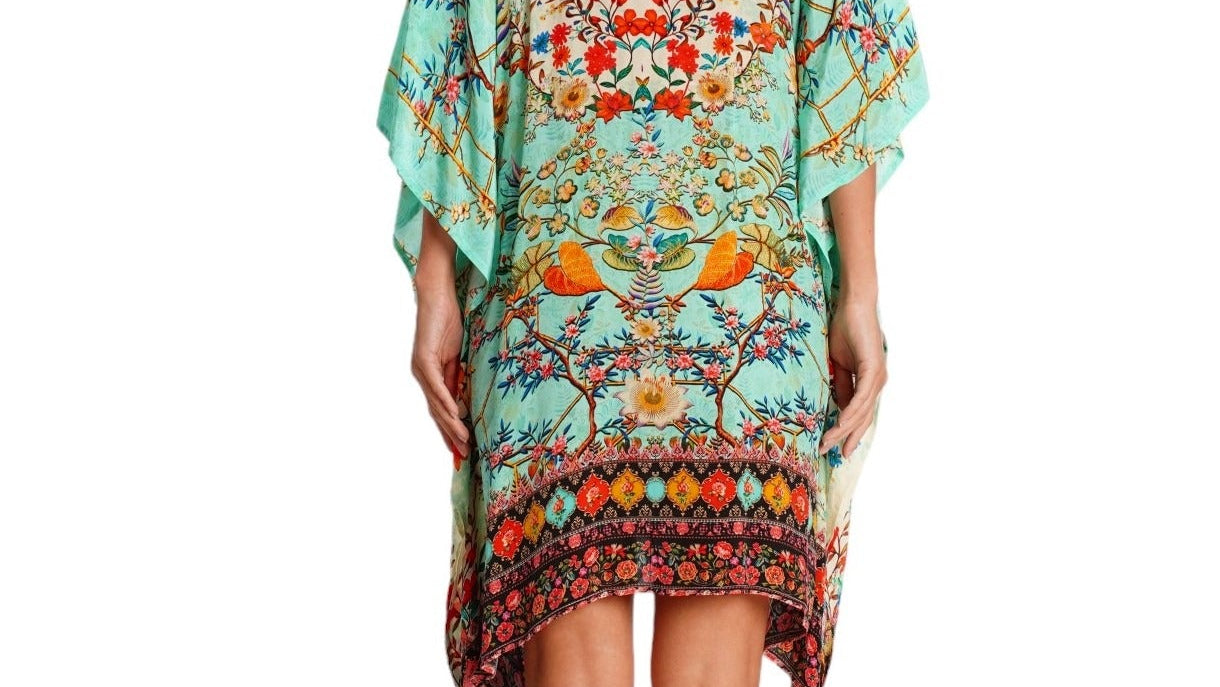 Teal Animal Print Kaftan Dress | Wholesale Bohemian Resort Wear for Boutiques-2