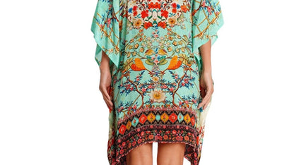 Teal Animal Print Kaftan Dress | Wholesale Bohemian Resort Wear for Boutiques-2