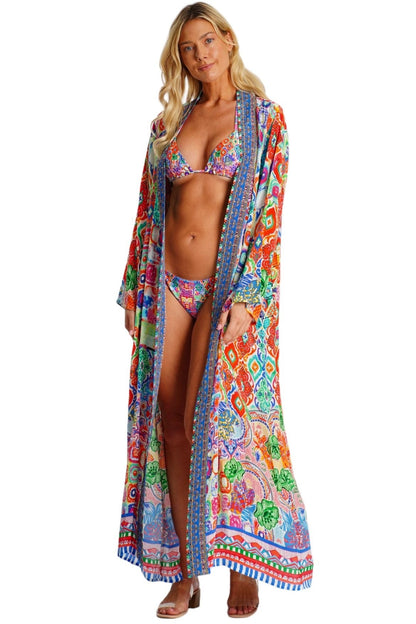 Wholesale Multicolor Printed Long Kimono Cape Beach Cover-Up-3