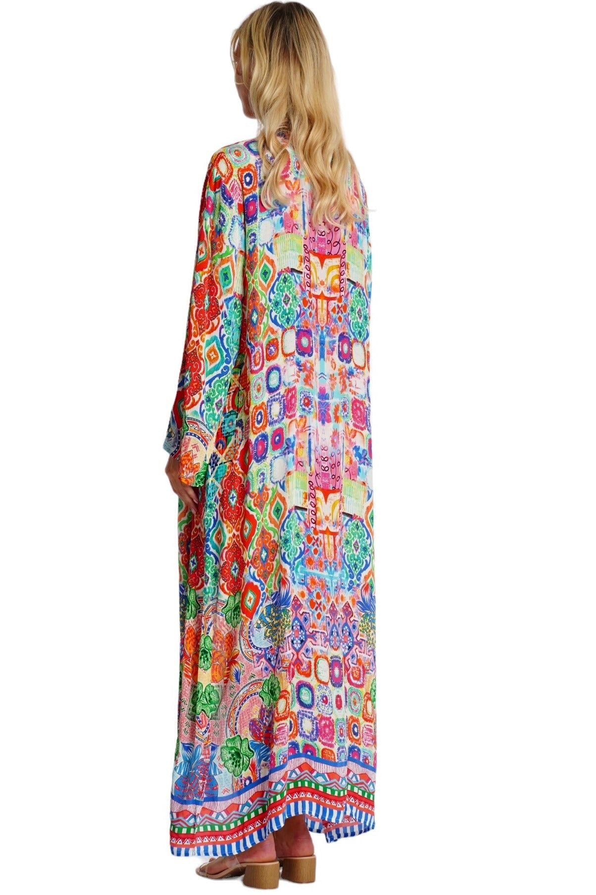 Wholesale Multicolor Printed Long Kimono Cape Beach Cover-Up-1