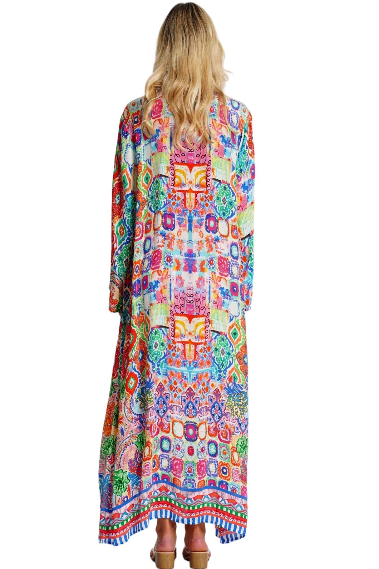 Wholesale Multicolor Printed Long Kimono Cape Beach Cover-Up-2