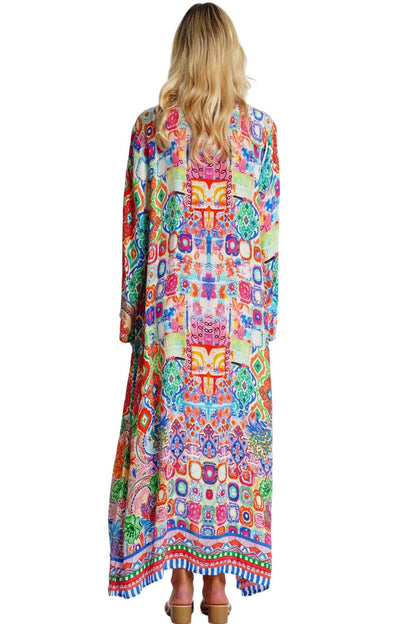 Wholesale Multicolor Printed Long Kimono Cape Beach Cover-Up-2