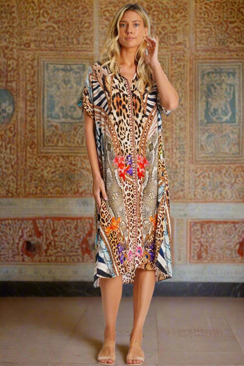 Mixed Animal Pattern Shirt Dress-3