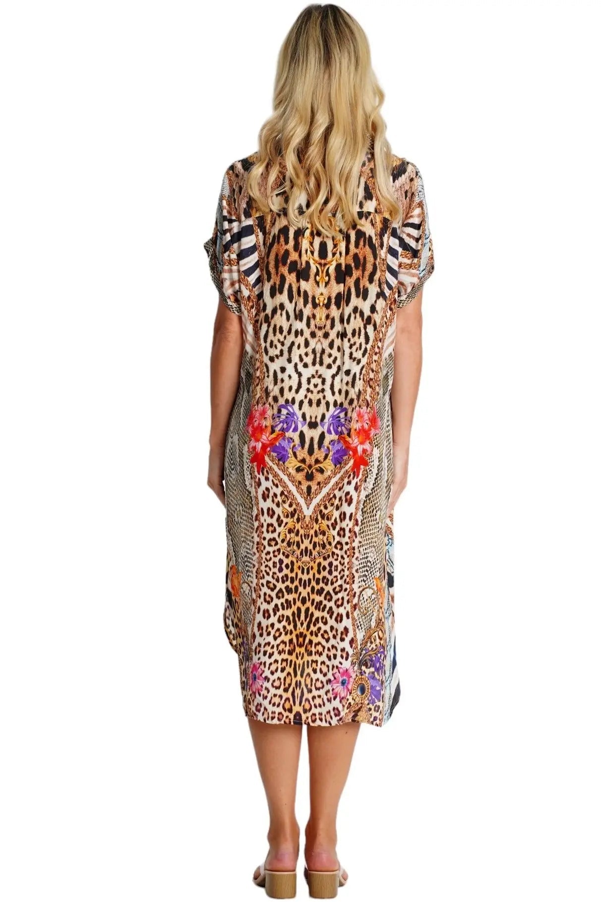 Mixed Animal Pattern Shirt Dress-2