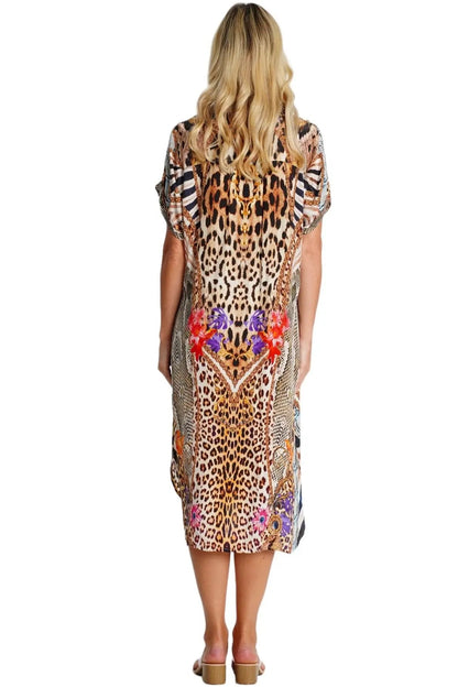 Mixed Animal Pattern Shirt Dress-2