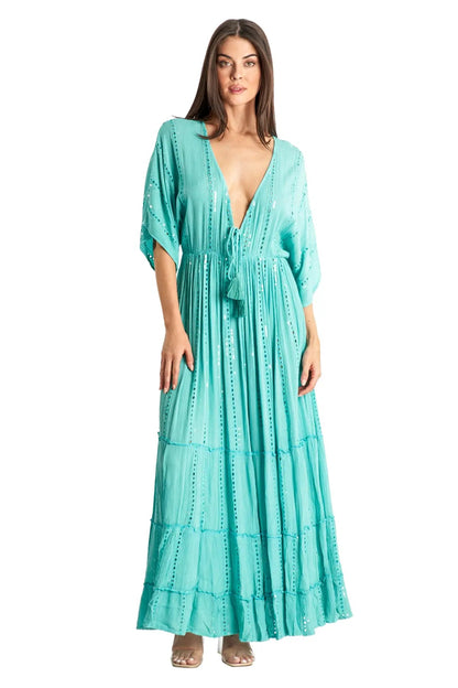 White embellished Maxi Resort Vacation Dress-5