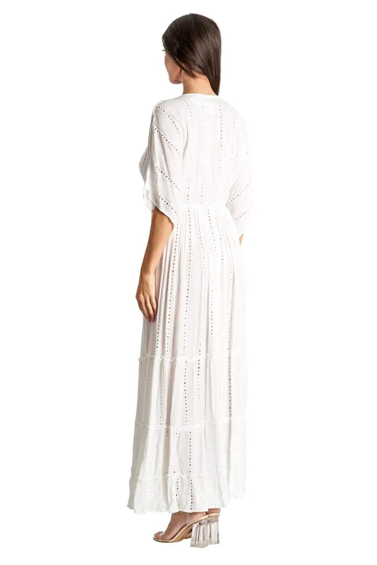 White embellished Maxi Resort Vacation Dress-1