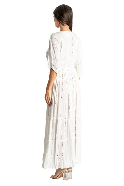 White embellished Maxi Resort Vacation Dress-1