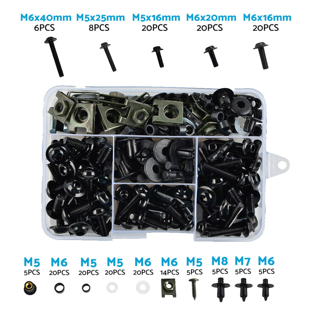 195x Motorcycle Fairing Bolts & Body Screws Suitable For Kawasaki, Ducati & Honda