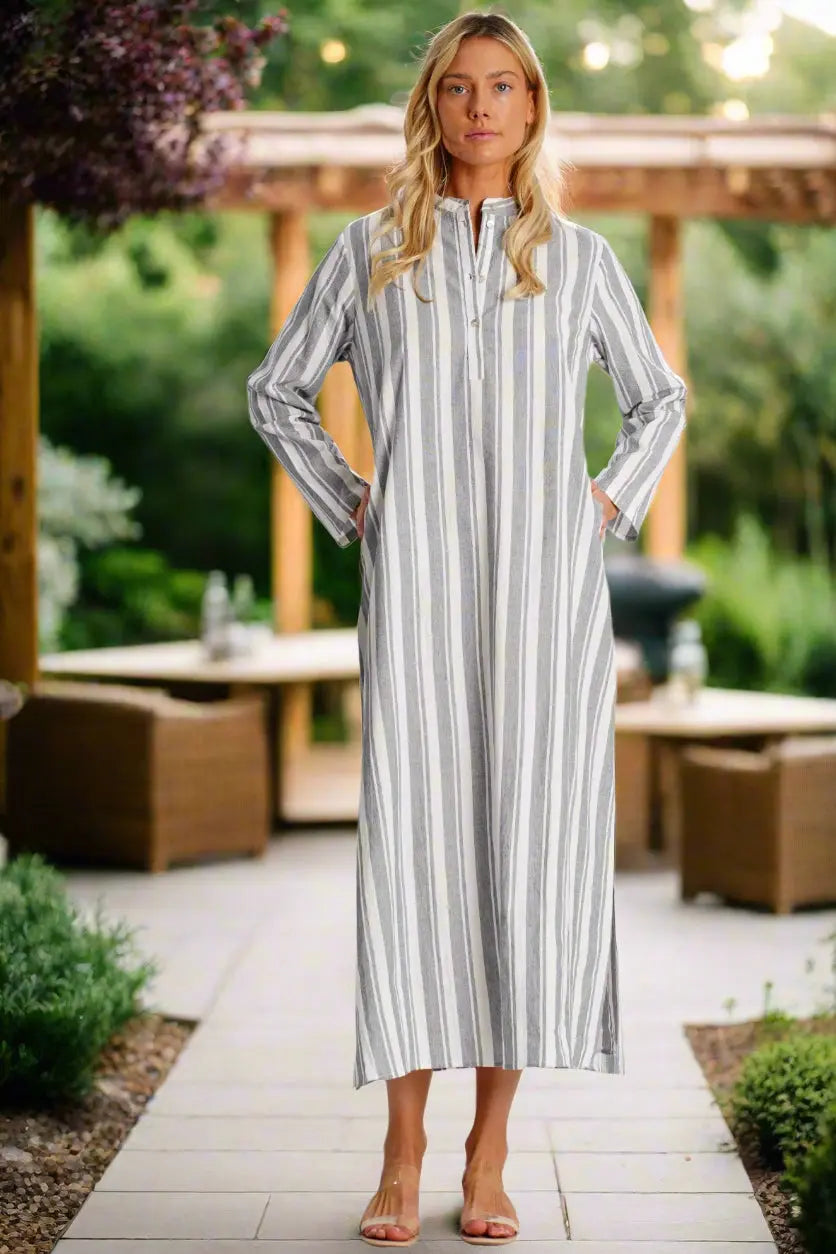 Striped Cotton Gauze Maxi Caftan-3