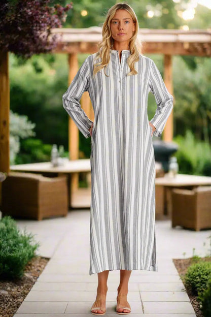 Striped Cotton Gauze Maxi Caftan-3
