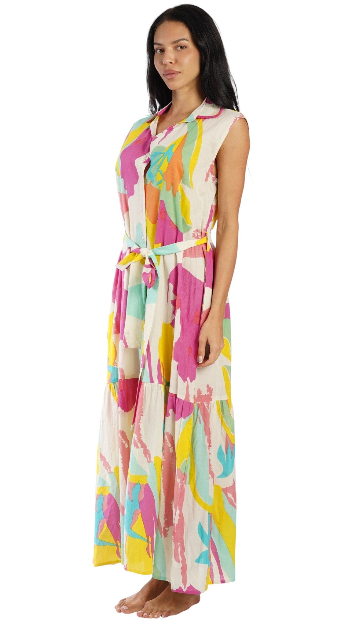Colorful Sleeveless Maxi Shirt Dress – Luxury Resort Wear Vacation Dress-2