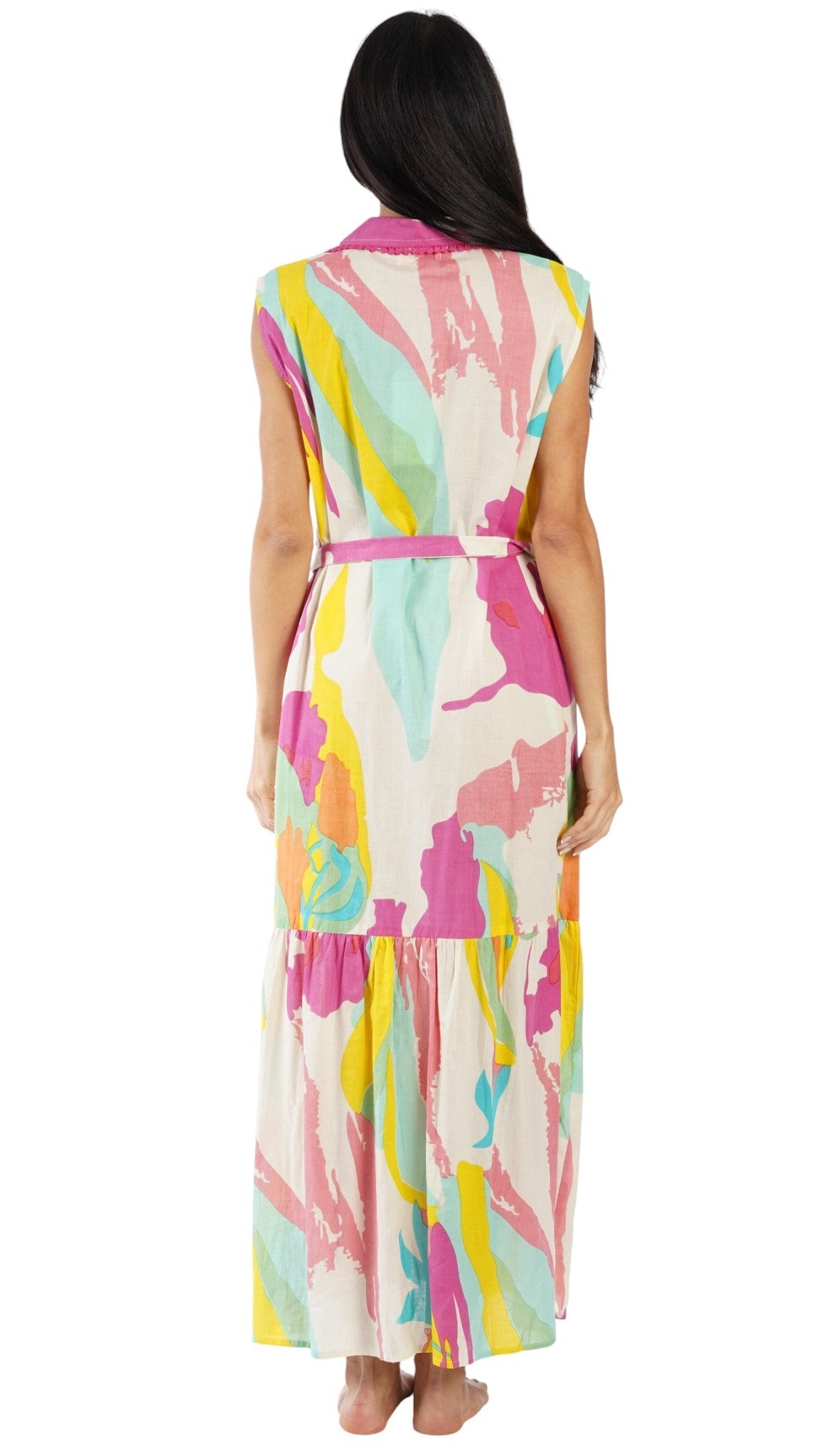 Colorful Sleeveless Maxi Shirt Dress – Luxury Resort Wear Vacation Dress-1